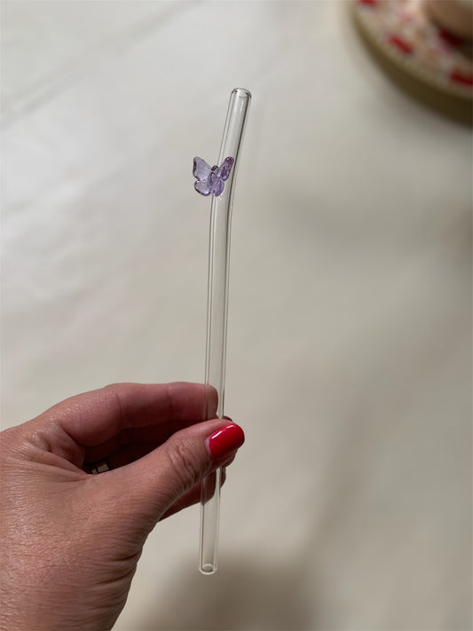 Reusable Glass Straw-Glass Butterfly Charm